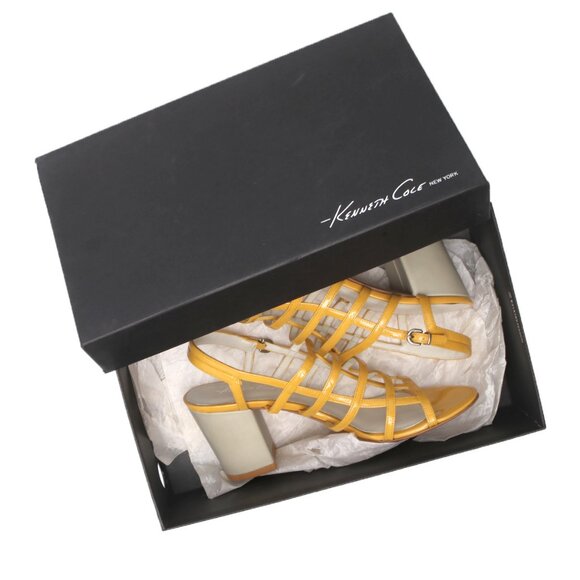 Kenneth Cole New York Patent Leather Caged Sandals Ankle strap Yellow Grey - Picture 6 of 13